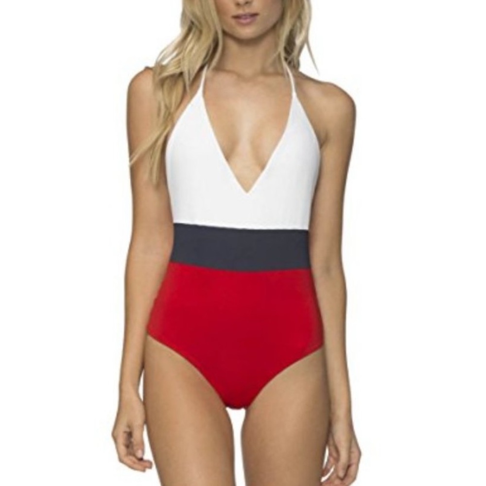 Tavik One Piece Swimsuit Plunge Neckline Halter Size S